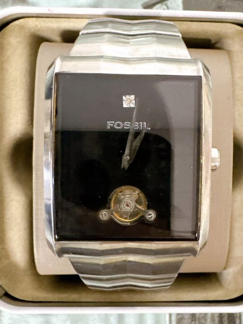 Fossil Twist Arkitekt ME1018 Rectangular Stainless Steel Black Dial Watch